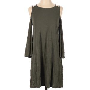 Aqua Casual Shift Dress Olive Green Cold Shoulder Long Slv Sz S #487